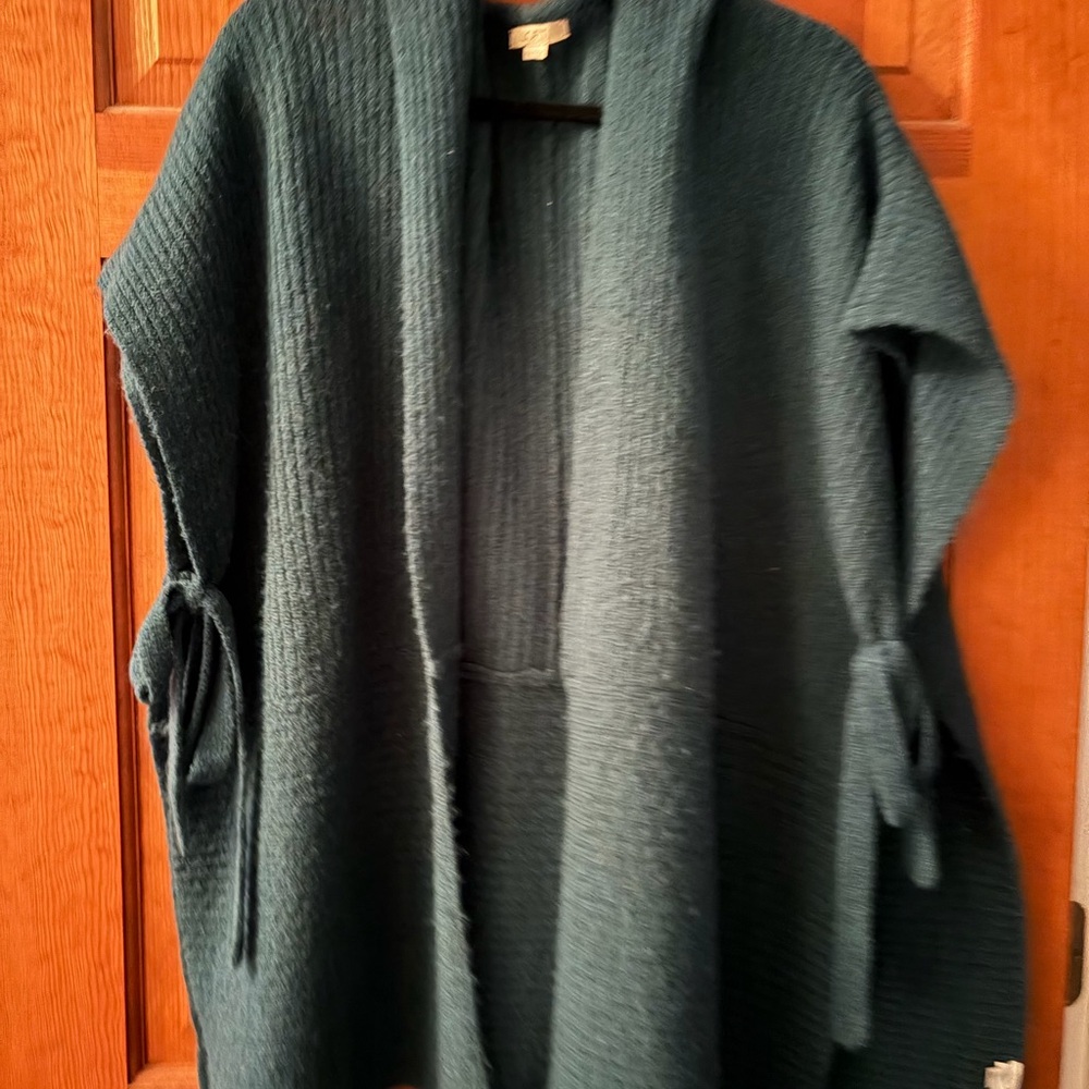 LOFT Teal Open-Front Knit Cardigan with Sleeve Ties